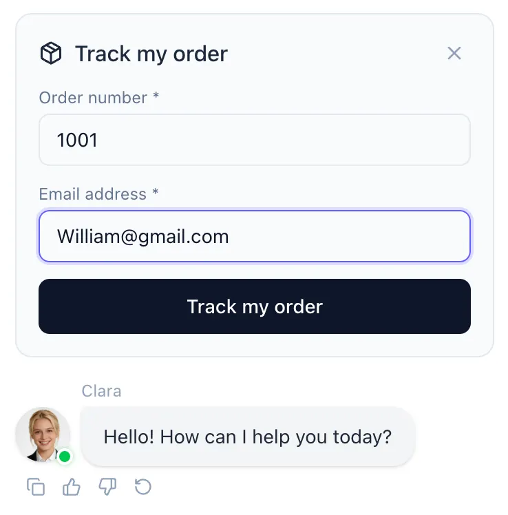 AI chatbot for website FAQ Shopify order tracking form